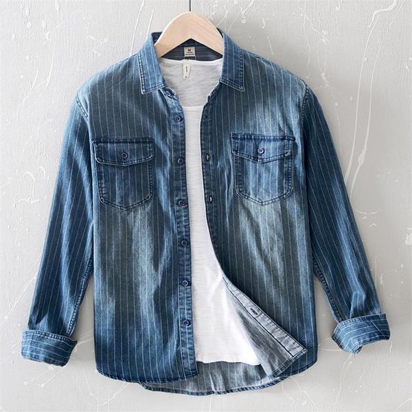 men's casual shirts 2022 long sleeve vintage striped denim with pockets full cotton men blue black2907, White;black
men's casual shirts 2022 long sleeve vintage striped denim with pockets full cotton men blue black2907, White;black