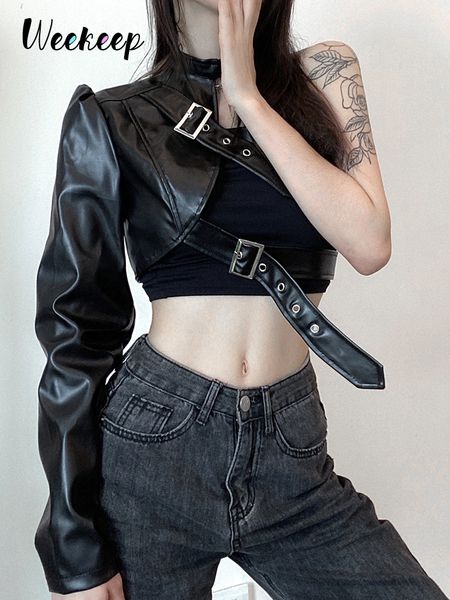 men's hoodies sweatshirts weekeep gothic black pu leather jacket women one shoulder halter buckle hip hop outfits fashion streetwear cr
men's hoodies sweatshirts weekeep gothic black pu leather jacket women one shoulder halter buckle hip hop outfits fashion streetwear cr