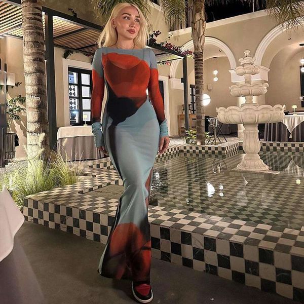 wind summer style printed round neck dress for women fashionable mesh see through long with slits, Black;gray
wind summer style printed round neck dress for women fashionable mesh see through long with slits, Black;gray