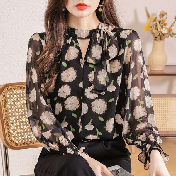 spring style floral long sleeved shirt western versatile base age reducing design chiffon for, White
spring style floral long sleeved shirt western versatile base age reducing design chiffon for, White
