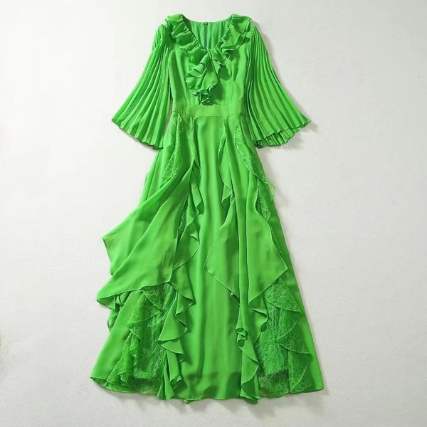 european and american women's clothing 2023 autumn new v-neck quarter sleeve flounce fashion pleated dress green xxl, Black;gray
european and american women's clothing 2023 autumn new v-neck quarter sleeve flounce fashion pleated dress green xxl, Black;gray