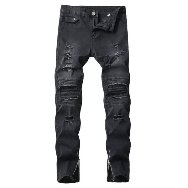 men casual jeans hole slim straight pleated biker jeans pants male zipper denim fashion black pants190s, Blue
men casual jeans hole slim straight pleated biker jeans pants male zipper denim fashion black pants190s, Blue