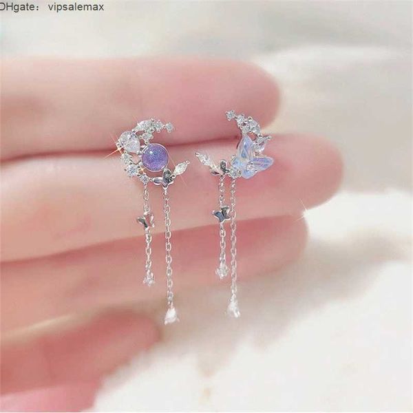 delicate cute zircon moon tassel butterfly stud earrings for women korean new fashion asymmetric earrings girls party jewelry, Golden 
delicate cute zircon moon tassel butterfly stud earrings for women korean new fashion asymmetric earrings girls party jewelry, Golden