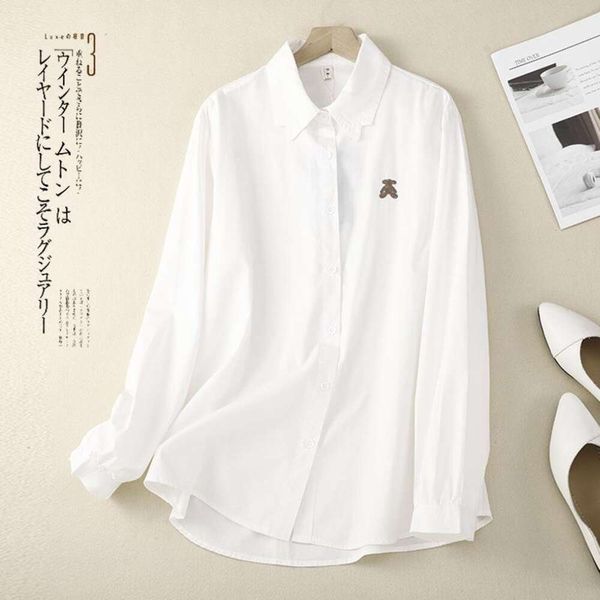 spring style shirt artistic embroidery loose casual cotton and linen long sleeved blouse, White
spring style shirt artistic embroidery loose casual cotton and linen long sleeved blouse, White