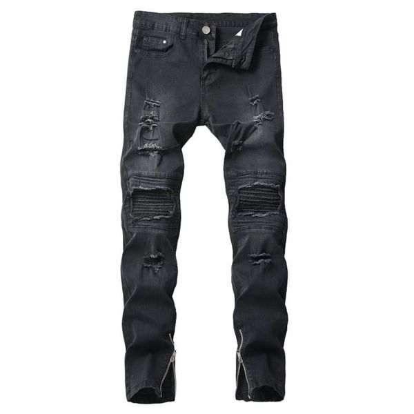 men casual jeans hole slim straight pleated biker jeans pants male zipper denim fashion black pants286s, Blue
men casual jeans hole slim straight pleated biker jeans pants male zipper denim fashion black pants286s, Blue