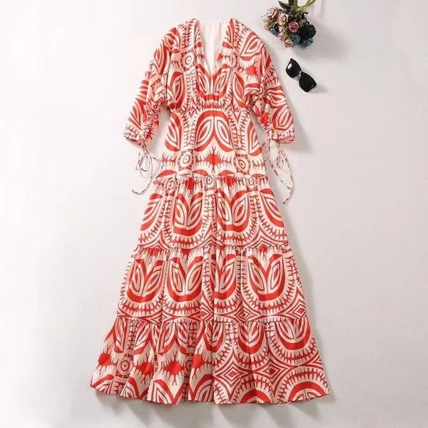 european and american women's clothing 2023 autumn new v-neck three-quarter sleeve red print fashion pleated dress xxl, Black;gray
european and american women's clothing 2023 autumn new v-neck three-quarter sleeve red print fashion pleated dress xxl, Black;gray