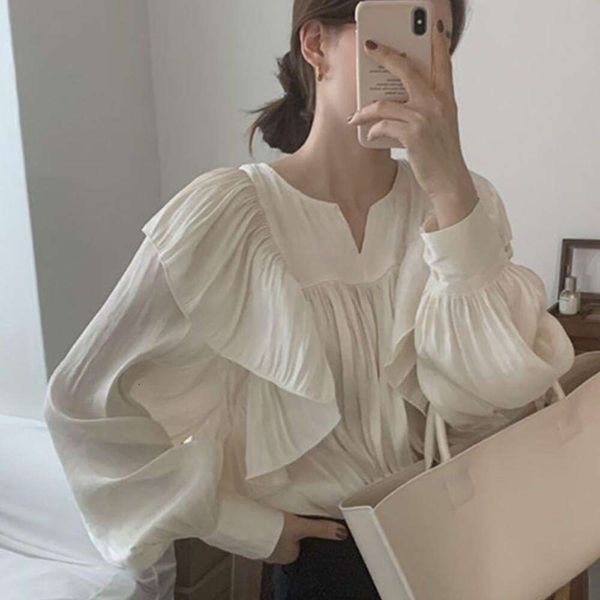 chic design niche temperament ruffled pleated shirt womens spring style super fairy bubble sleeve top, White
chic design niche temperament ruffled pleated shirt womens spring style super fairy bubble sleeve top, White