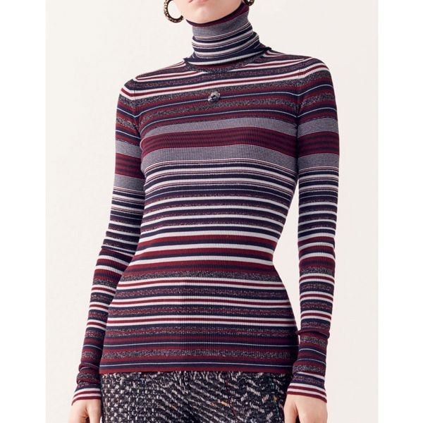 8.11 striped trutleneck women's sweaters sequins letter stretchy knitted slim pullover, White;black
8.11 striped trutleneck women's sweaters sequins letter stretchy knitted slim pullover, White;black