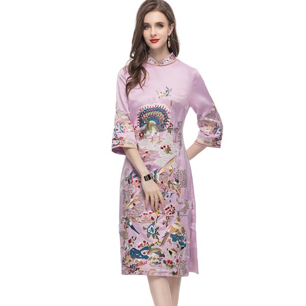 women's runway dresses mandarin collar embroidery split elegant vintage vestidos, Black
women's runway dresses mandarin collar embroidery split elegant vintage vestidos, Black