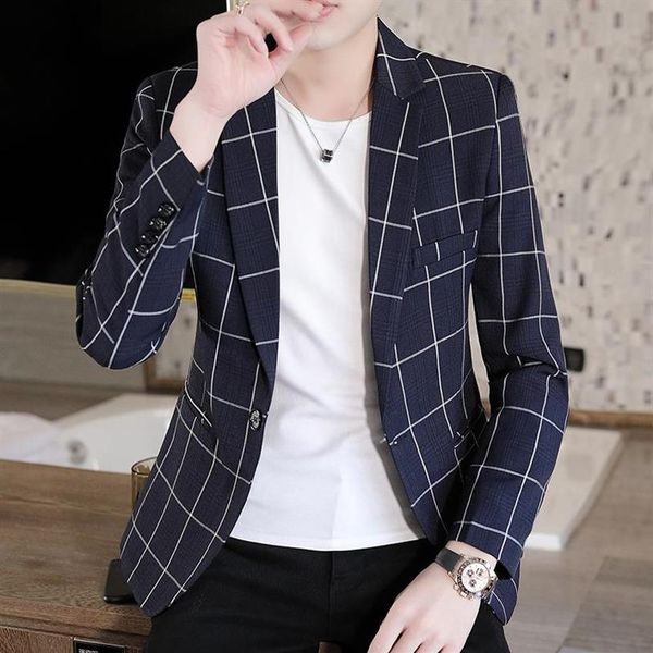 men's suits & blazers brand clothing fashion casual small suit men slim fit jacket korean style trendy plaid single western m1715, White;black
men's suits & blazers brand clothing fashion casual small suit men slim fit jacket korean style trendy plaid single western m1715, White;black