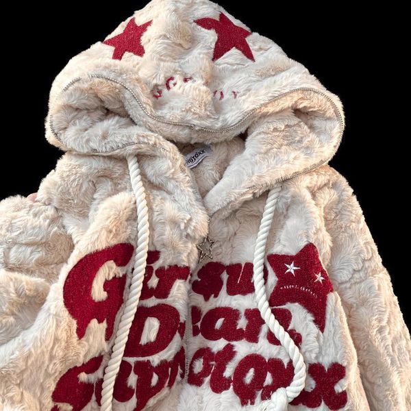 women's hoodies sweatshirts american retro embroidery hooded drawstring hooded zipper jacket for men and women y2k lamb wool couple loo, Black 
women's hoodies sweatshirts american retro embroidery hooded drawstring hooded zipper jacket for men and women y2k lamb wool couple loo, Black