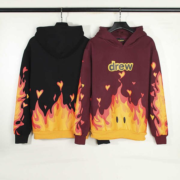 drew skate house smiley face flame american fashion label men and women's loose plush hooded sweater, Black
drew skate house smiley face flame american fashion label men and women's loose plush hooded sweater, Black