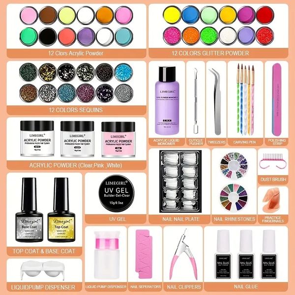 62 in 1 acrylic nail kit with 36 glitter powder and liquid set - professional acrylic nail powder french nail tips, practice hand for beginn
62 in 1 acrylic nail kit with 36 glitter powder and liquid set - professional acrylic nail powder french nail tips, practice hand for beginn