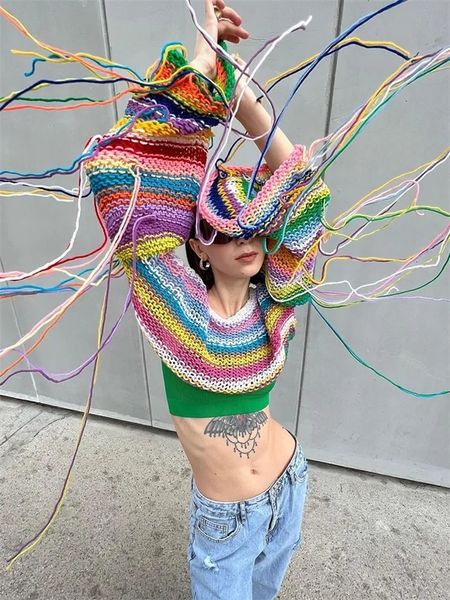 womens sweaters rainbow tassel knitted sweater women autumn flare sleeve crochet cropped female fashion contrast color loose 230811, White;black
womens sweaters rainbow tassel knitted sweater women autumn flare sleeve crochet cropped female fashion contrast color loose 230811, White;black