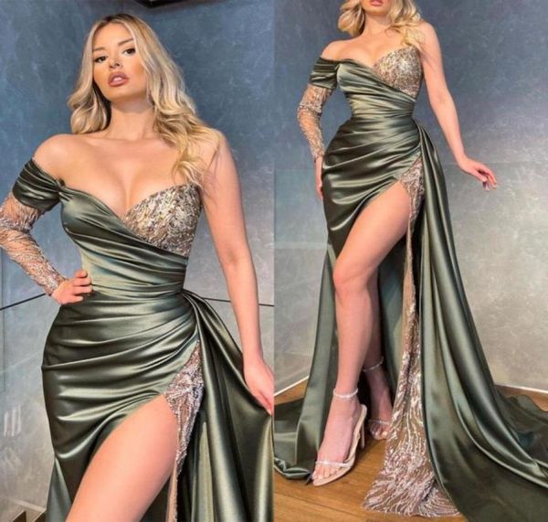 elegant formal satin evening dresses long sleeves sequin one shoulder high split satin party prom gowns bc114046813907, Black;red
elegant formal satin evening dresses long sleeves sequin one shoulder high split satin party prom gowns bc114046813907, Black;red