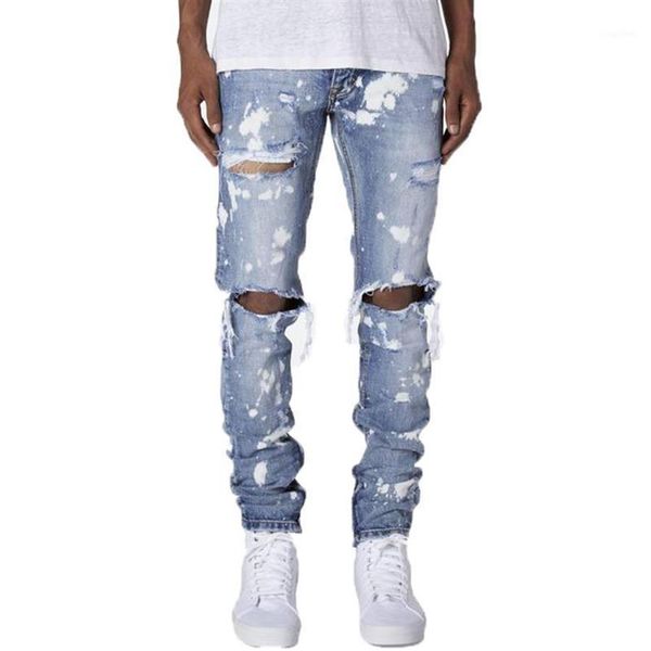 men paint ripped jeans hollow out middle waist skinny trousers with pockets casual style bottoms1276n, Blue
men paint ripped jeans hollow out middle waist skinny trousers with pockets casual style bottoms1276n, Blue