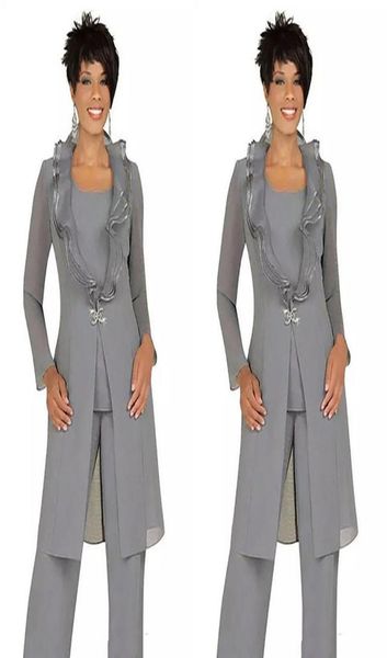 three pieces gray chiffon mother of the bride pant suits with long jacket custom made women wedding guest dresses formal evening o4679308, Black;red
three pieces gray chiffon mother of the bride pant suits with long jacket custom made women wedding guest dresses formal evening o4679308, Black;red