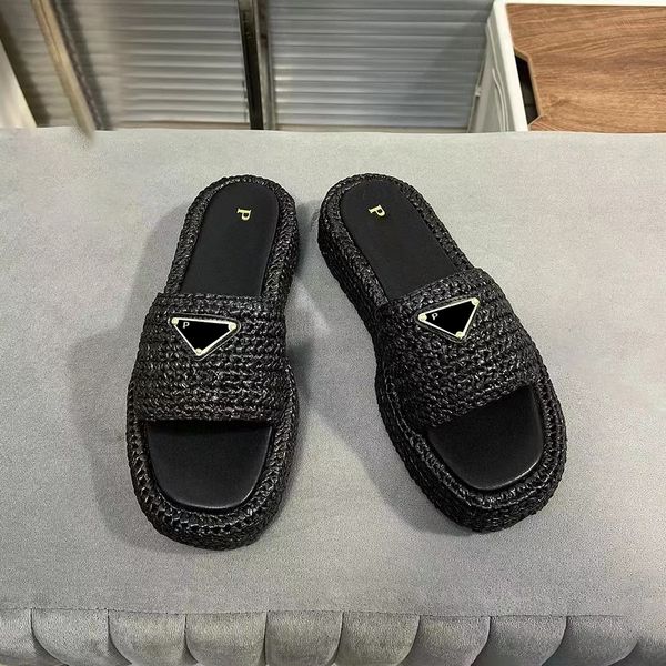 mirror quality straw weave slippers designer flip flops fashion triangle raffias platform flat sandal slide woman summer pool casual shoe he, Black
mirror quality straw weave slippers designer flip flops fashion triangle raffias platform flat sandal slide woman summer pool casual shoe he, Black