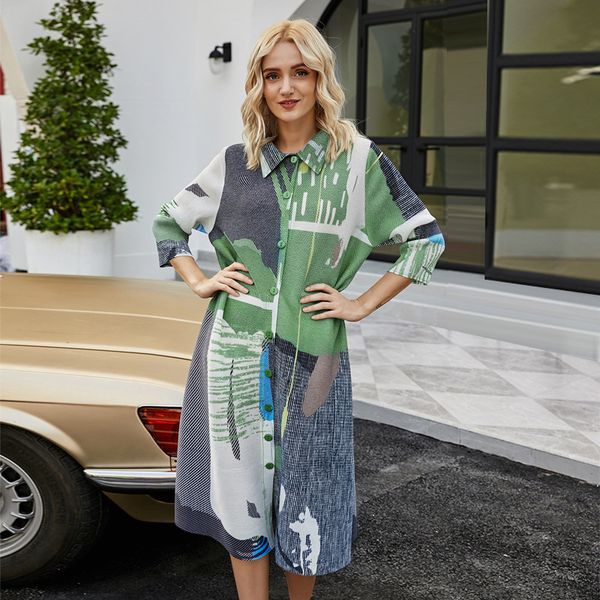 Old Cobbler P0090 # Summer Women's Dress POLO Collar Casual Pleated Geometric Digital Printing Long Sleeved, Army green
Old Cobbler P0090 # Summer Women's Dress POLO Collar Casual Pleated Geometric Digital Printing Long Sleeved, Army green
