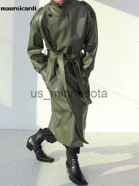 men's jackets mauroicardi spring autumn long oversized armygreen black faux leather trench coat men sashes loose luxury designer clothe, Black;brown
men's jackets mauroicardi spring autumn long oversized armygreen black faux leather trench coat men sashes loose luxury designer clothe, Black;brown