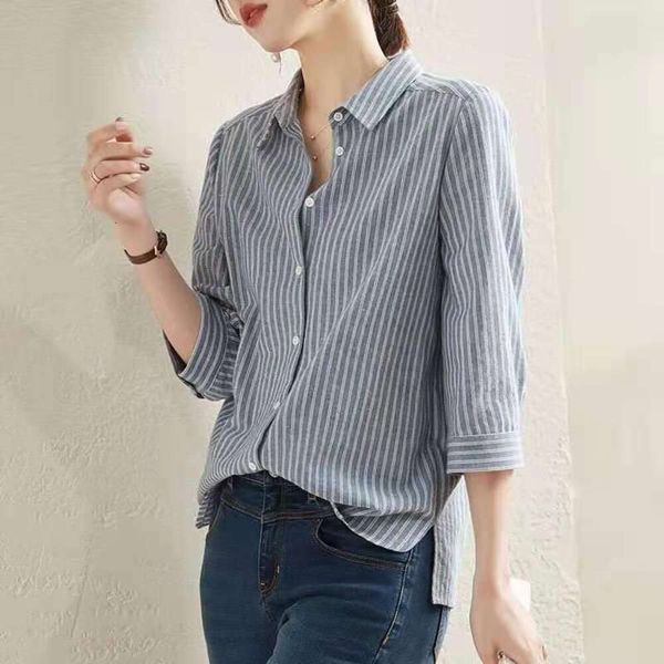 japanese blue striped shirt for women spring and summer style three quarter sleeve loose design, White
japanese blue striped shirt for women spring and summer style three quarter sleeve loose design, White