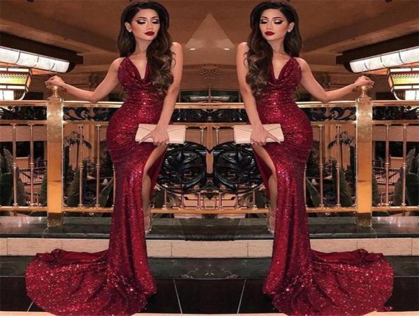 2019 burgundy v neck sequins mermaid prom dresses high slits vestidos de fiesta sweep train formal long evening party prom go5233949, Black
2019 burgundy v neck sequins mermaid prom dresses high slits vestidos de fiesta sweep train formal long evening party prom go5233949, Black