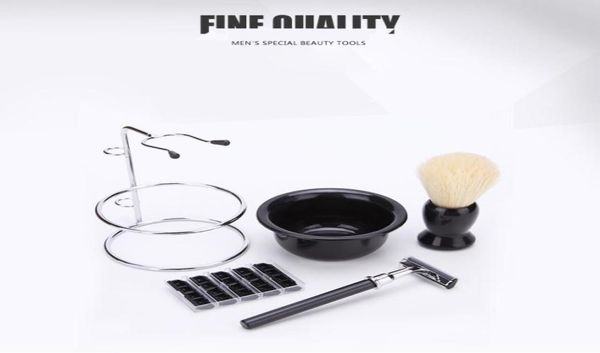 shaving care set brush stainless steel stand soap bowl professional beard moustache tool father or mens gift razor blades2494753