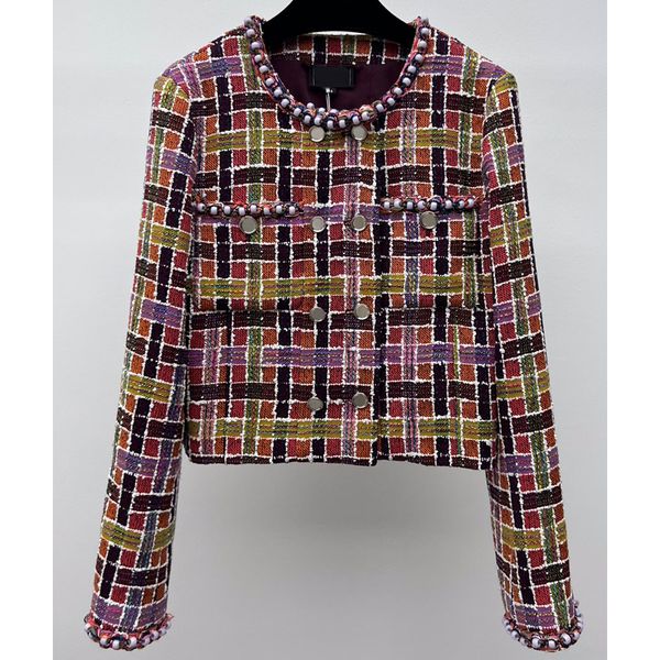 8.11 temperament vintage beads crew neck long sleeve plaid double breasted short tweed jacket women, Black;brown
8.11 temperament vintage beads crew neck long sleeve plaid double breasted short tweed jacket women, Black;brown