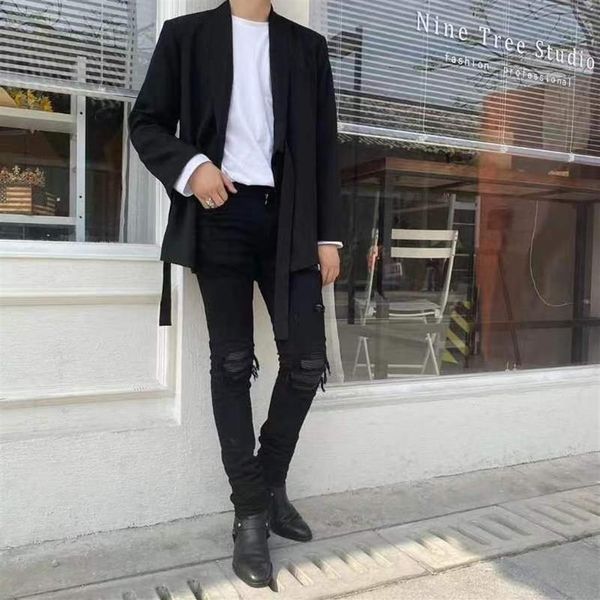 mens jeans spliced ripped denim pants pencil hole slim patch pant plaid elastic waistline women trouser black hand made fashion st231z, Blue
mens jeans spliced ripped denim pants pencil hole slim patch pant plaid elastic waistline women trouser black hand made fashion st231z, Blue