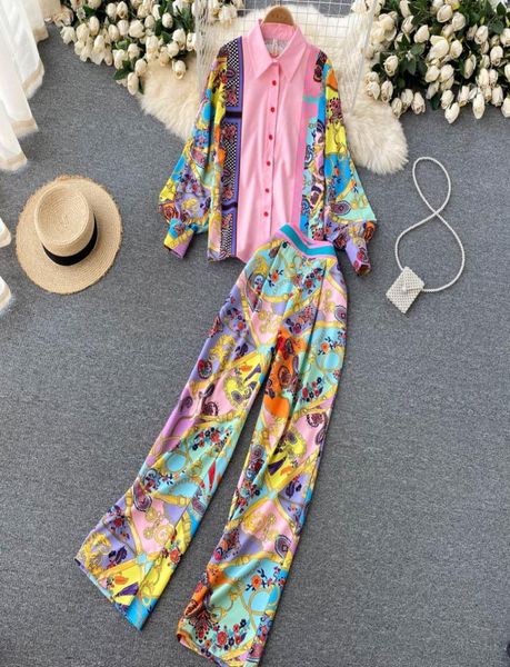 french retro highend printing elegant women039s two piece pants temperament loose shirt high waist wide leg trousers western s4729821, White
french retro highend printing elegant women039s two piece pants temperament loose shirt high waist wide leg trousers western s4729821, White