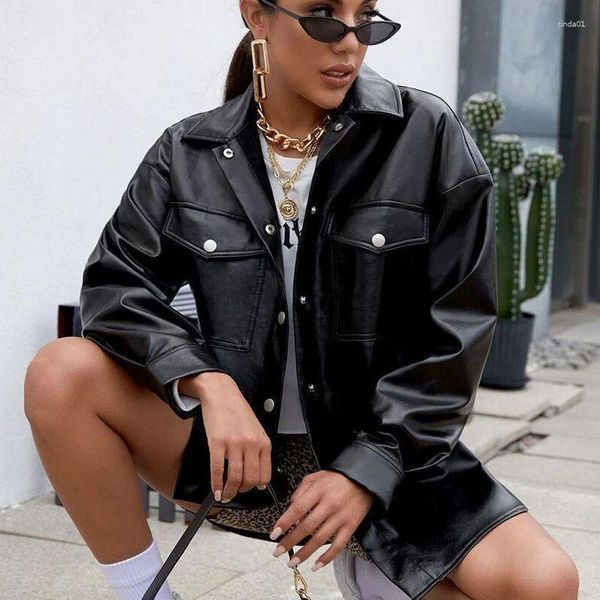 women's jackets oversized leather jacket vintage t-shirt style turn down collar outerwear faux moto biker, Black;brown
women's jackets oversized leather jacket vintage t-shirt style turn down collar outerwear faux moto biker, Black;brown