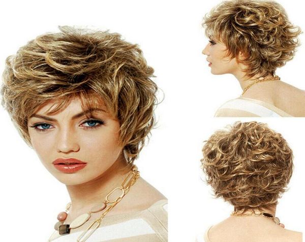 blonde highlight short curly synthetic wigs heat resistant fiber hair wig daily5488889, Black 
blonde highlight short curly synthetic wigs heat resistant fiber hair wig daily5488889, Black