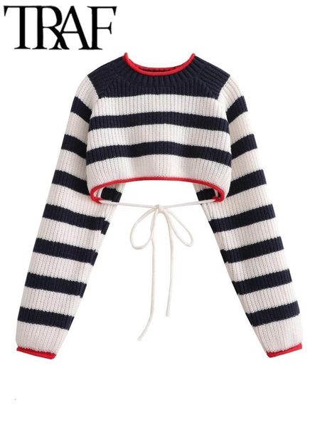 women's sweaters traf spring women striped knitted sweater fashion streetwear y2k cropped pullovers female backless lace up jumpers 23, White;black
women's sweaters traf spring women striped knitted sweater fashion streetwear y2k cropped pullovers female backless lace up jumpers 23, White;black
