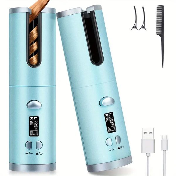 1pc cordless automatic curling iron - anti-tangle, portable usb rechargeable, ceramic barrel swivel for long hair, quick heating for hairsty
1pc cordless automatic curling iron - anti-tangle, portable usb rechargeable, ceramic barrel swivel for long hair, quick heating for hairsty