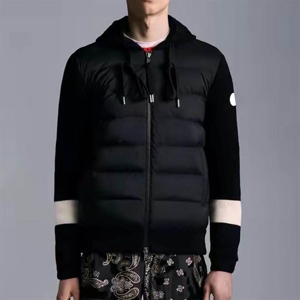 sleeve stitching design mens down jacket arm badge hooded knitted jacket winter men down jackets size 1--4272p, Black
sleeve stitching design mens down jacket arm badge hooded knitted jacket winter men down jackets size 1--4272p, Black