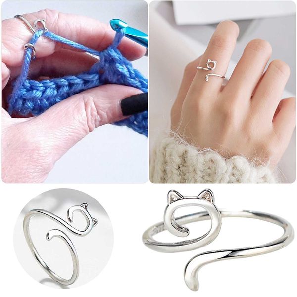 yarn crochet ring kitty ears tension adjustable size beginner knitting for finger gift, Silver
yarn crochet ring kitty ears tension adjustable size beginner knitting for finger gift, Silver