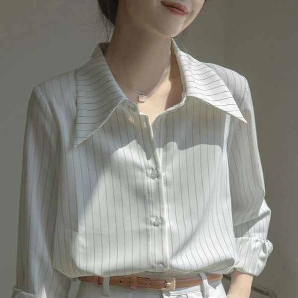 spring and autumn style shirt long sleeve striped white womens fashion casual design sense small salt series
spring and autumn style shirt long sleeve striped white womens fashion casual design sense small salt series