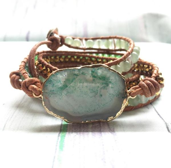 st0103 women bracelets natural green aventurine 3 wrap leather bracelet fancy handmade femme boho bracelets7206602, Black
st0103 women bracelets natural green aventurine 3 wrap leather bracelet fancy handmade femme boho bracelets7206602, Black
