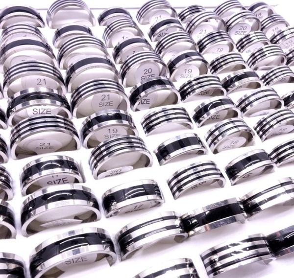 new 50pcslot mens womens 8mm band stainless steel black enamel stripes rings fashion jewelry whole bulk inside polished2448151, Silver
new 50pcslot mens womens 8mm band stainless steel black enamel stripes rings fashion jewelry whole bulk inside polished2448151, Silver