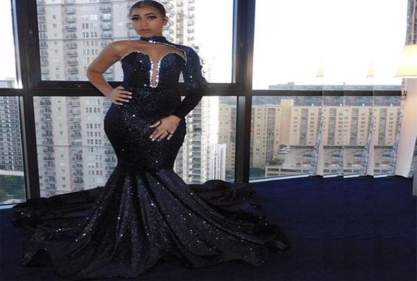 black sequined mermaid prom dresses one long sleeve high neck crystal evening gown sweep train celebrity party dress6259805 
black sequined mermaid prom dresses one long sleeve high neck crystal evening gown sweep train celebrity party dress6259805