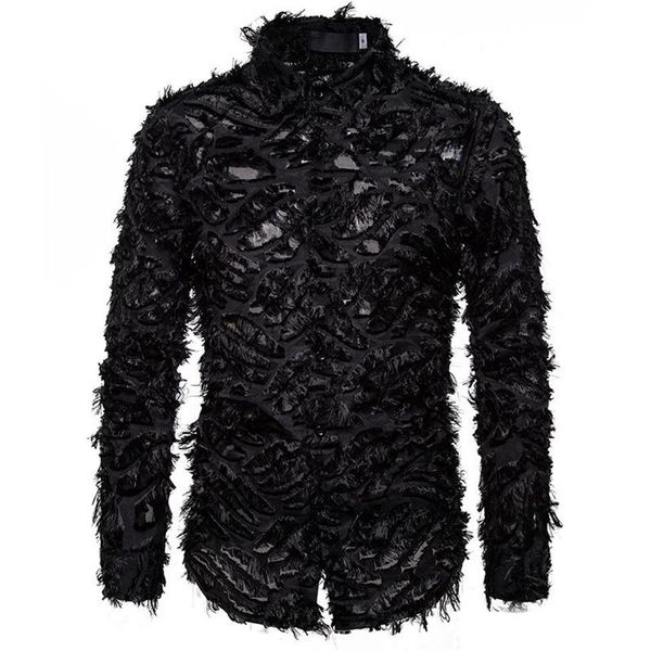 black feather lace shirt men 2021 fashion brand nightclub singer mens dress shirts event party prom camisa social masculina m272w, White;black
black feather lace shirt men 2021 fashion brand nightclub singer mens dress shirts event party prom camisa social masculina m272w, White;black