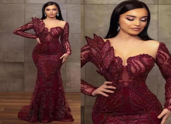 2022 gorgeous burgundy beaded evening dresses mermaid sheer neck prom dress long sleeves formal party second reception gowns arabi2157423, Black;red
2022 gorgeous burgundy beaded evening dresses mermaid sheer neck prom dress long sleeves formal party second reception gowns arabi2157423, Black;red