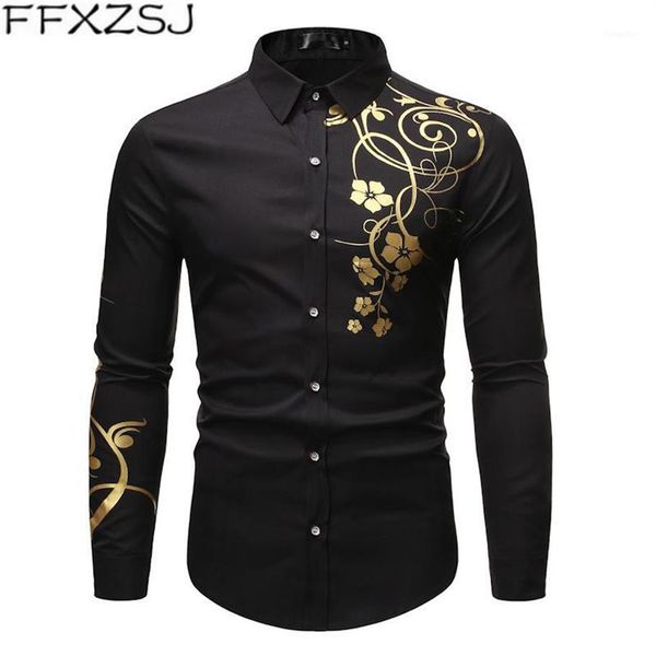 men's casual shirts stylish gold flower print black shirt men 2021 spring slim fit long sleeve mens dress party male social s320w, White;black
men's casual shirts stylish gold flower print black shirt men 2021 spring slim fit long sleeve mens dress party male social s320w, White;black