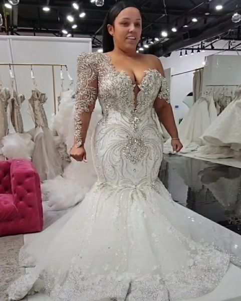 2022 plus size arabic aso ebi luxurious mermaid crystals wedding dress one shoulder 3d floral lace bridal gowns dresses1810835, White
2022 plus size arabic aso ebi luxurious mermaid crystals wedding dress one shoulder 3d floral lace bridal gowns dresses1810835, White