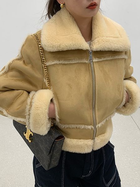 men's hoodies sweatshirts molan brown lamb fur woman coat winter warm big lapel zipper biker jacket short female fashion outwear 230810, Black
men's hoodies sweatshirts molan brown lamb fur woman coat winter warm big lapel zipper biker jacket short female fashion outwear 230810, Black