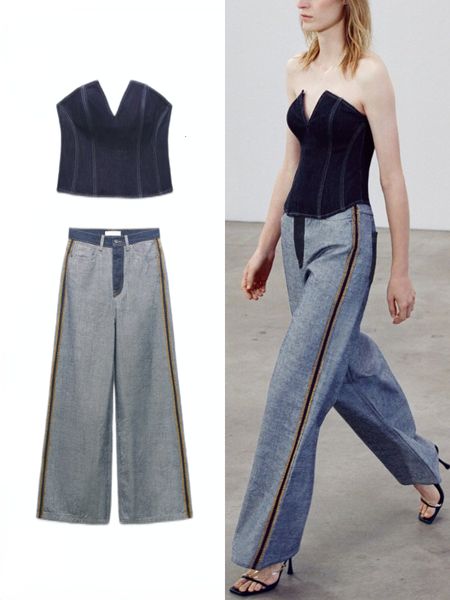 women's two piece pants zbza women's summer strapless slit denim corset inner layer outer wear reverse wear high-waisted wide leg, White
women's two piece pants zbza women's summer strapless slit denim corset inner layer outer wear reverse wear high-waisted wide leg, White