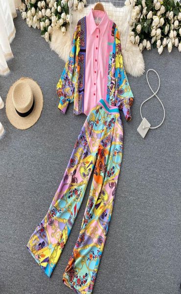 french retro highend printing elegant women039s two piece pants temperament loose shirt high waist wide leg trousers western s2962780, White
french retro highend printing elegant women039s two piece pants temperament loose shirt high waist wide leg trousers western s2962780, White