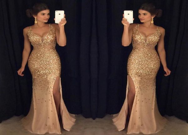 gold bling prom dresses mermaid crystal beaded vneck high side split floor length tulle satin long formal evening gowns cust8584585, Black
gold bling prom dresses mermaid crystal beaded vneck high side split floor length tulle satin long formal evening gowns cust8584585, Black