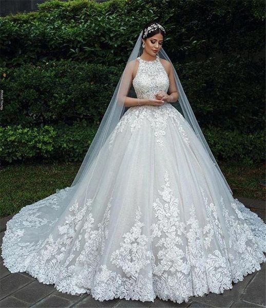 2019 luxury lace appliqued ball gown wedding dresses vintage halter plus size open back bridal gown3970594, White
2019 luxury lace appliqued ball gown wedding dresses vintage halter plus size open back bridal gown3970594, White