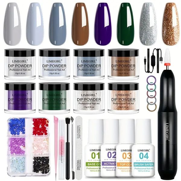 diy home salon nail art kit: nail dipping powder set with electric nail drill, glitter powder & accessories
diy home salon nail art kit: nail dipping powder set with electric nail drill, glitter powder & accessories